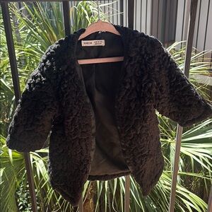 SHEIN Black Teddy Jacket Faux Fur Cropped